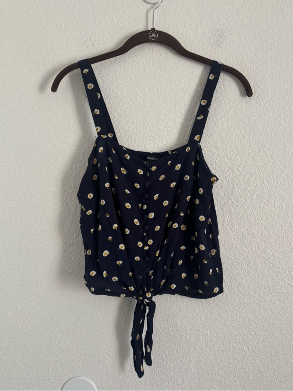 Madewell Women's Size Small Blue Floral Button Front Tie Front Sleeveless Top
